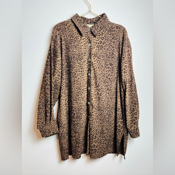 kathy che Tops - Vintage 90s Kathy Che leopard blouse button down tunic top